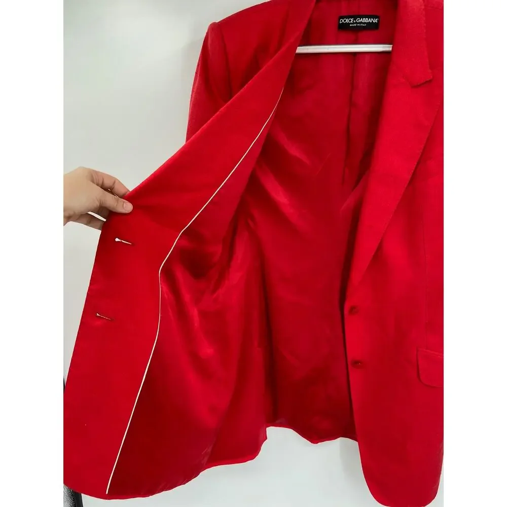 Dolce & Gabbana Silk Blend Single‎ Breasted Blazer Women Size 46/10 Red NEW